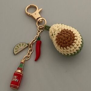 Avocado Crochet Keychain/Bag Charm with Chili, Lime & Hot Sauce Charms